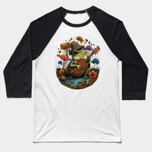 Cottagecore aesthetic cute frog playing ukelele on Mushroom Baseball T-Shirt